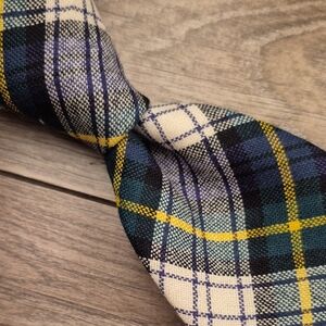 INGLES BUCHAN‎ Tartan Green White Gold Plaid Pure New Wool Mens Tie VTG RARE